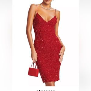 Retrofete beaded cowl neck dress